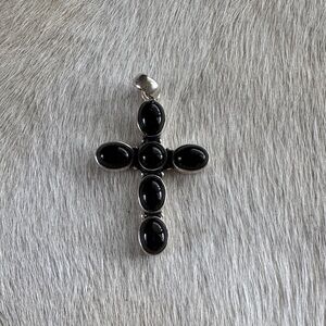 Elegant Sterling Silver and Black Onyx Cross Pendant